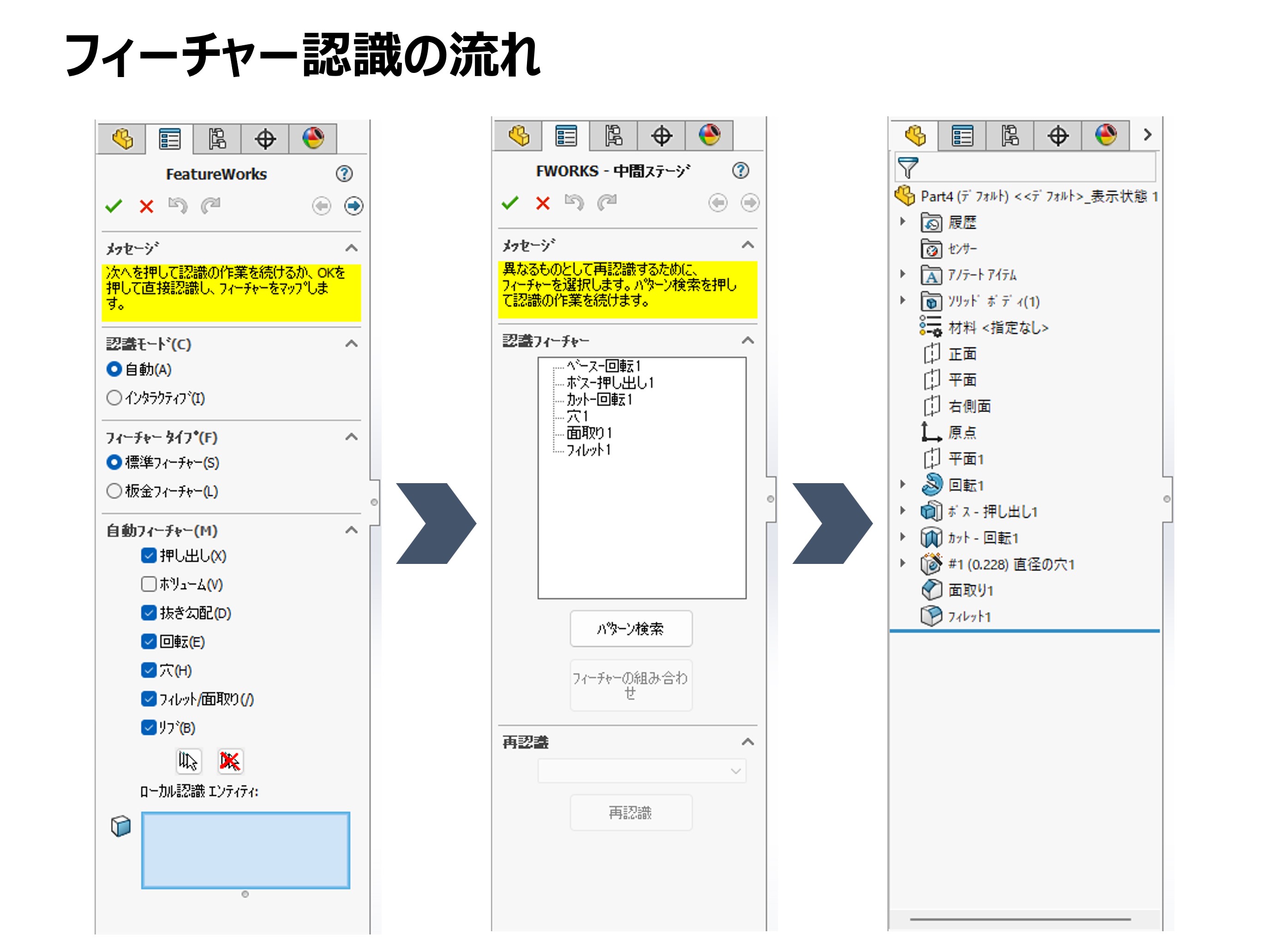 インポートモデルの自動フィーチャー認識（FeatureWorks）